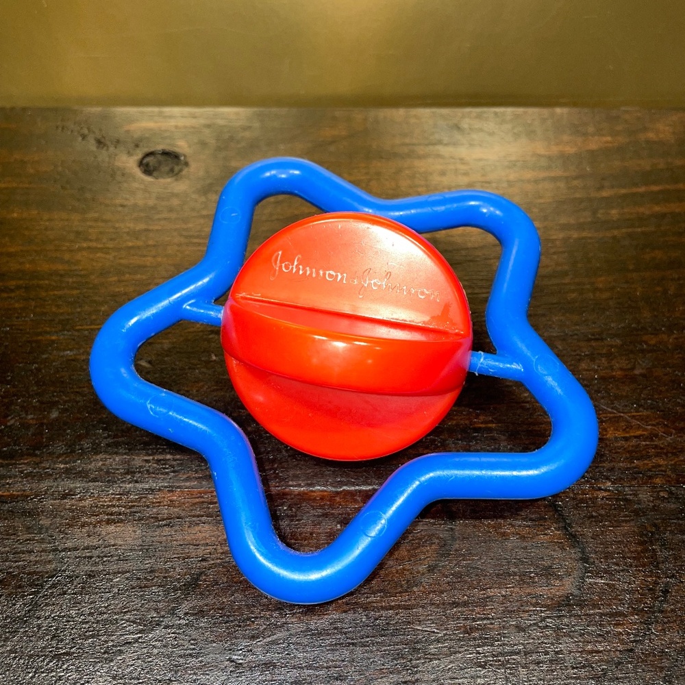 Vintage Johnson & Johnson Red blue‎ Yellow Star Ball Rattle Star Toy 1980's